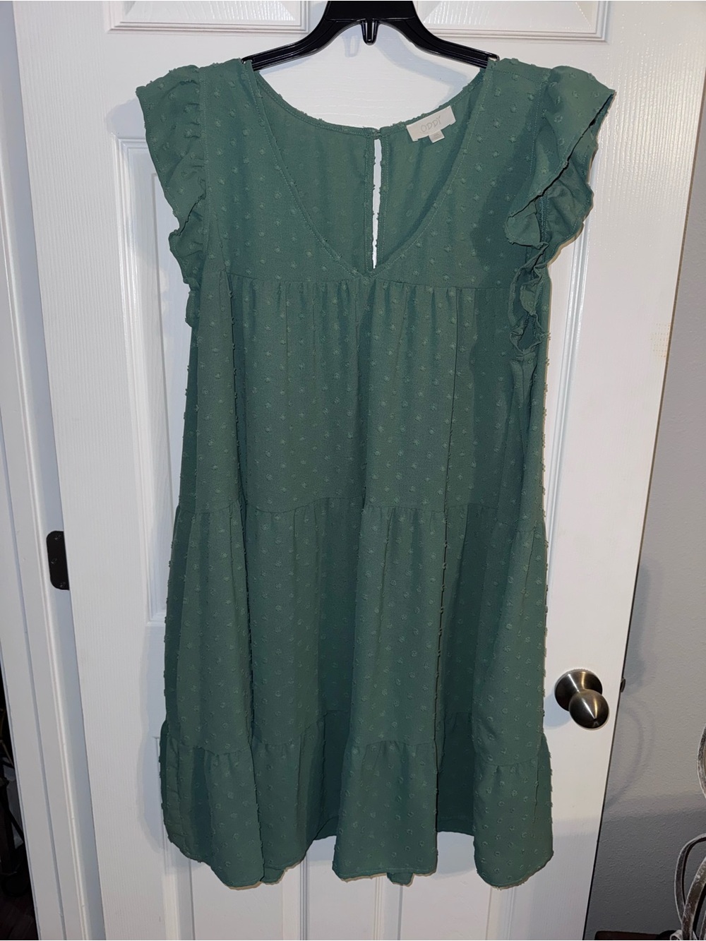 ODDY Sage Green Swiss Dot Ruffle Sleeve Dress